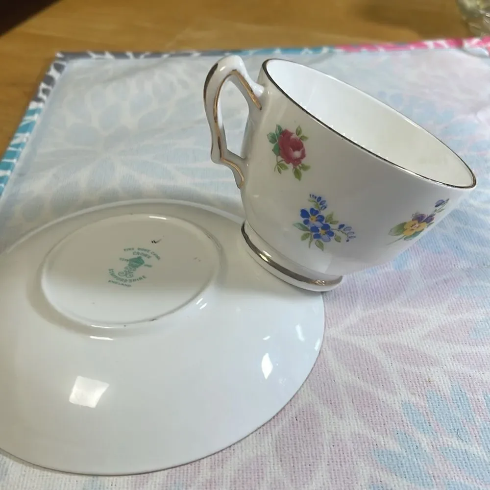 Vintage Crown Staffordshire 1950s Fine Bone China Tea Cup Set